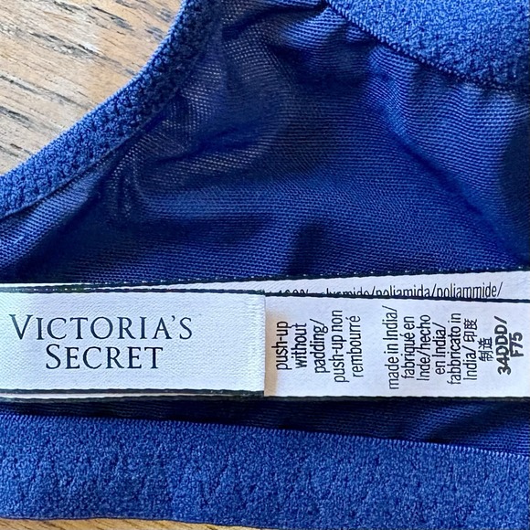 Victoria Secret Dream Angels Push Up Bra 34DDD Blue Lace Metallic Feminine EUC - Picture 4 of 5
